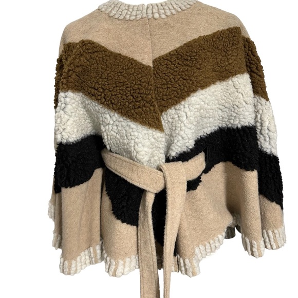 A.N.A. Multicolor Sherpa Jacket Cape Belted Tie Up One Size Fits Most New - Picture 2 of 9